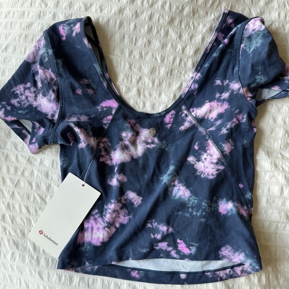 NWT Lululemon Align crop top tee shirt Circulate Tie Dye Mineral Blue Multi sz 6 - Picture 3 of 6